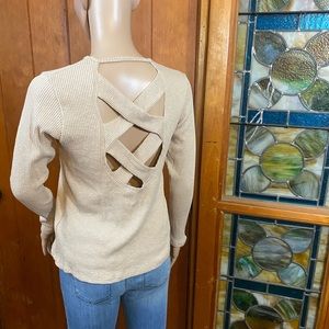 Light Tan Criss Cross Cut Out Back Sweater